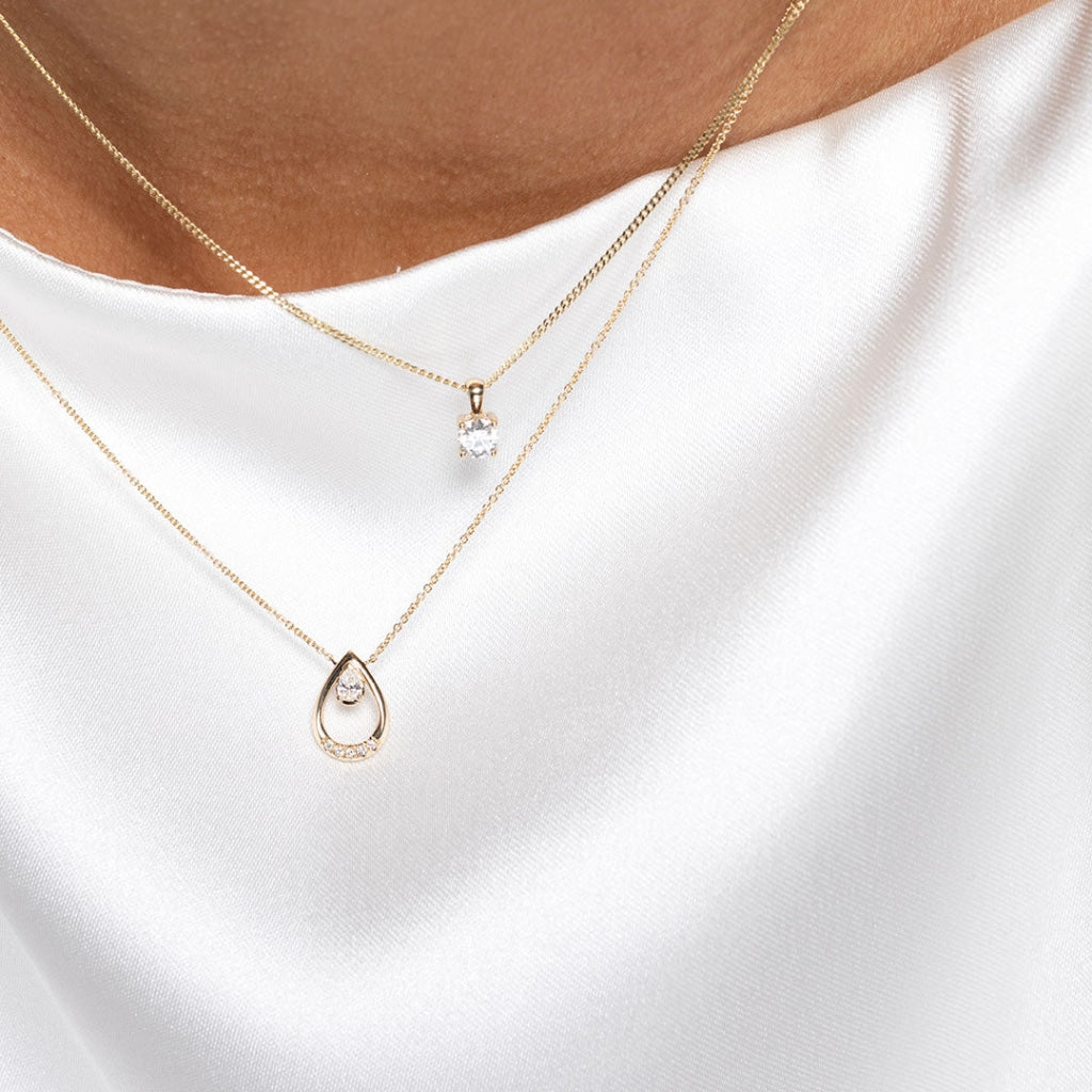 Tear drop diamond necklace - 9ct gold