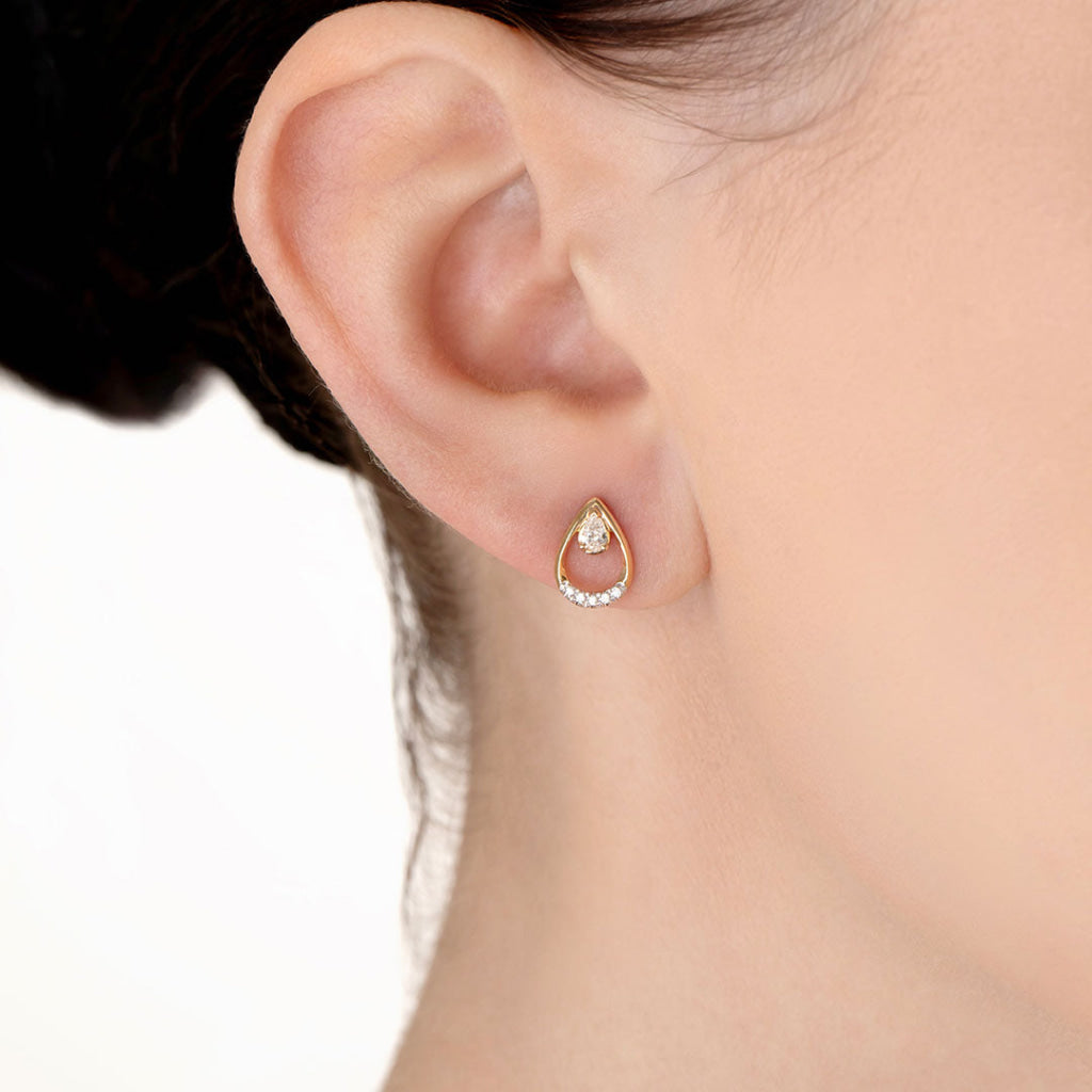 Dainty Diamond Pear Earrings | 9ct Gold - Necklace