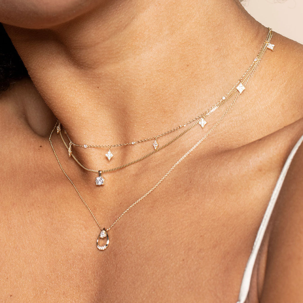 Tear drop diamond necklace - 9ct gold