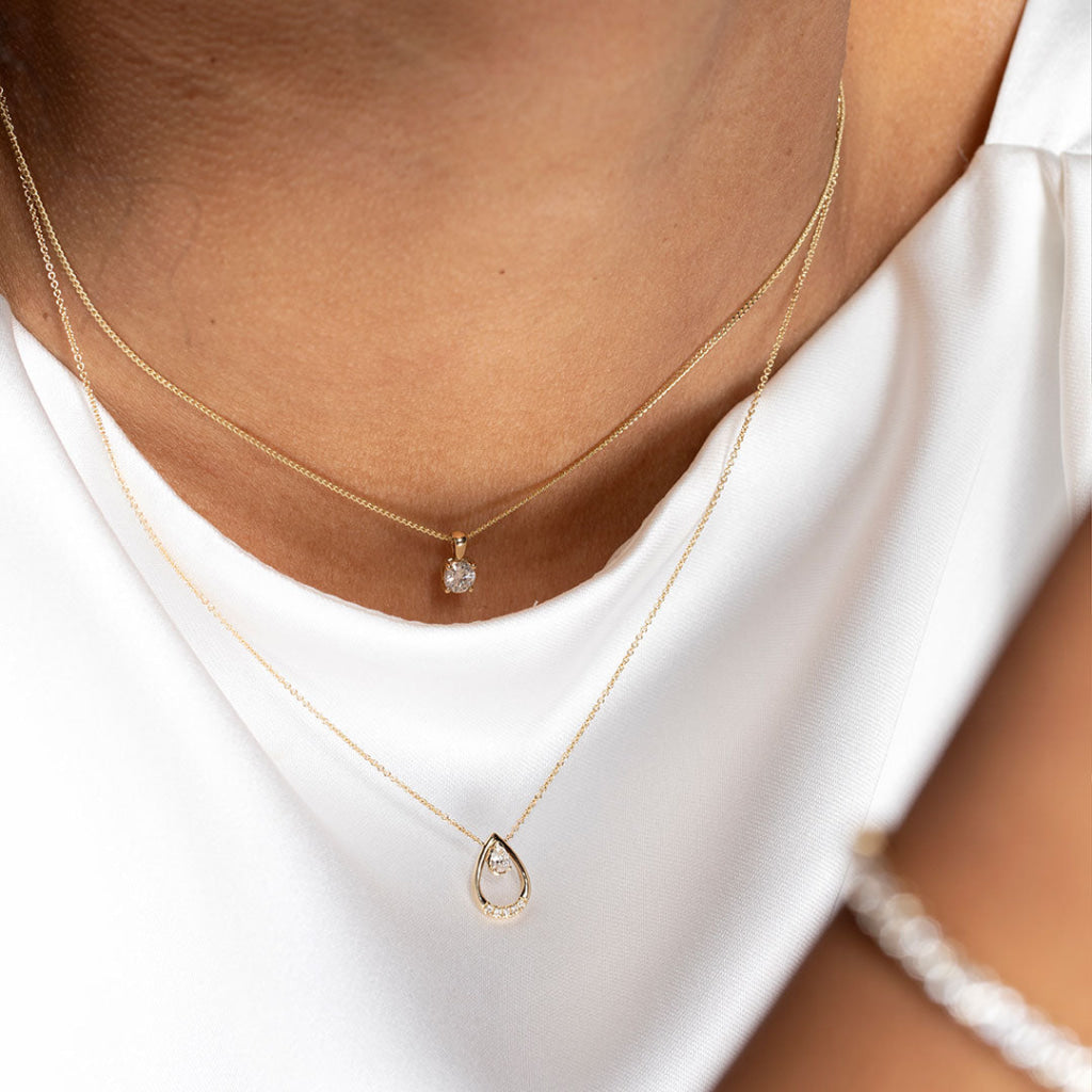 Tear drop diamond necklace - 9ct gold