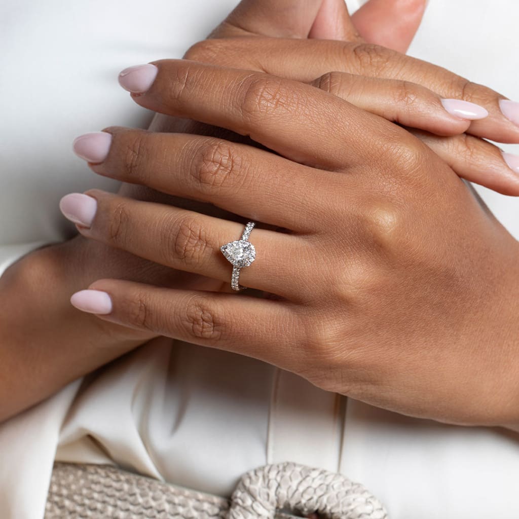 Platinum Pear Diamond Ring on hand 