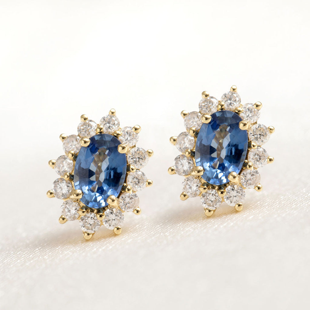 yellow gold diamond and sapphire earrings