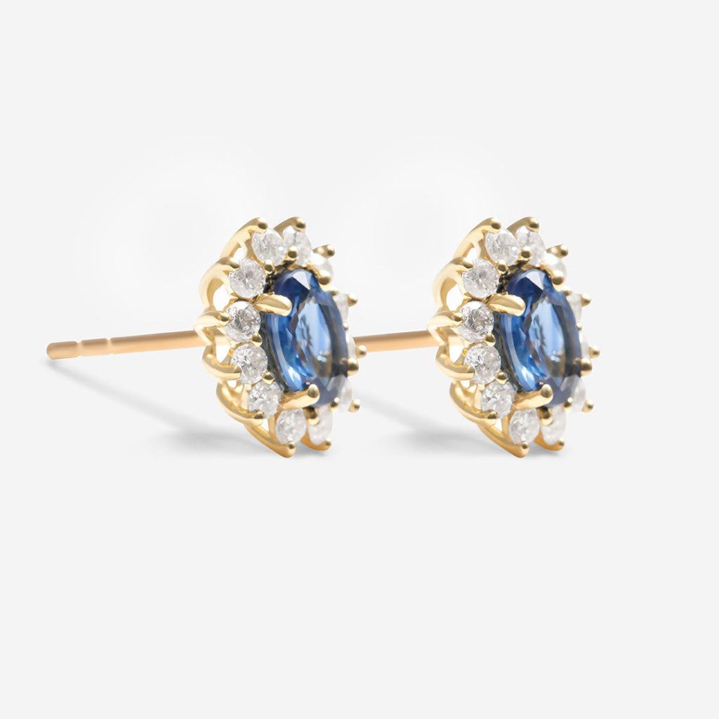 diamond and sapphire earrings side view
