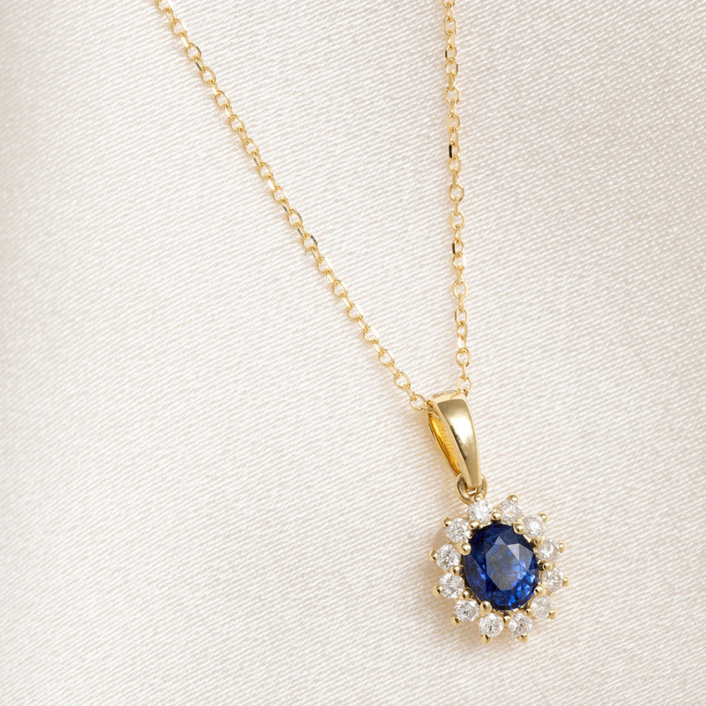 diamond and sapphire pendant on chain