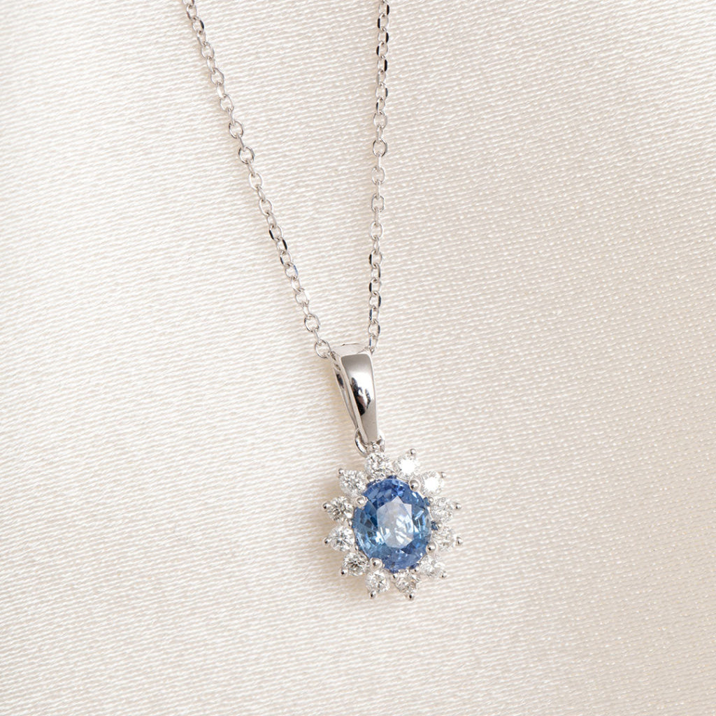 white gold diamond and sapphire necklace