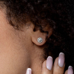 Lab Diamond Halo Earrings round on model
