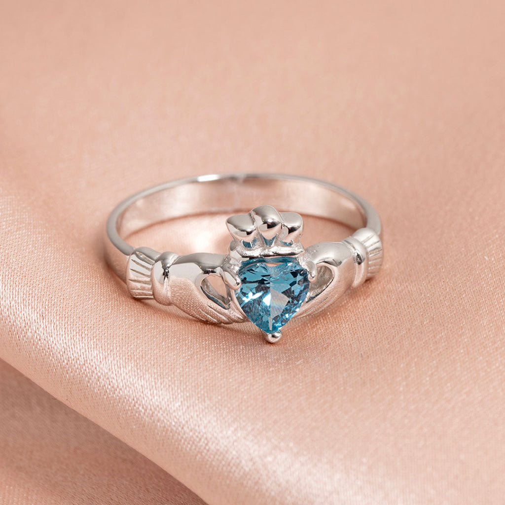 December Birthstone Claddagh Ring | Sterling Silver