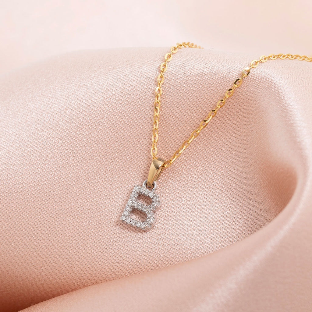 Diamond initial B necklace with a gold chain