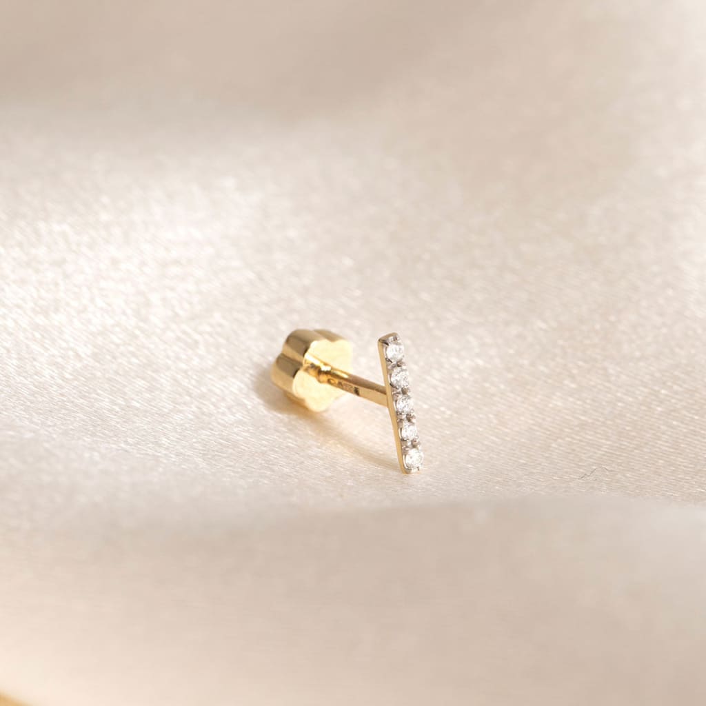 Diamond Bar Piercing | 9ct Yellow Gold and Diamond