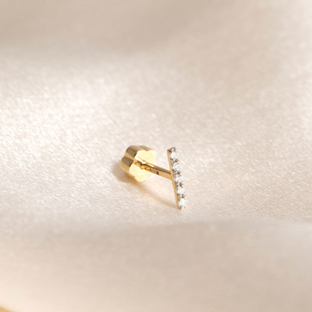 Diamond Bar Piercing | 9ct Yellow Gold and Diamond