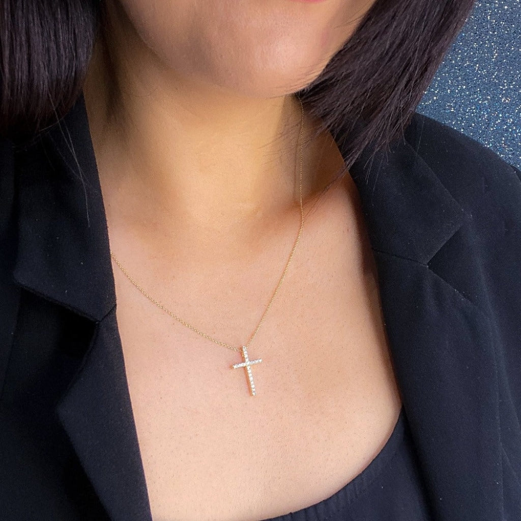 Diamond Set cross and chain necklace