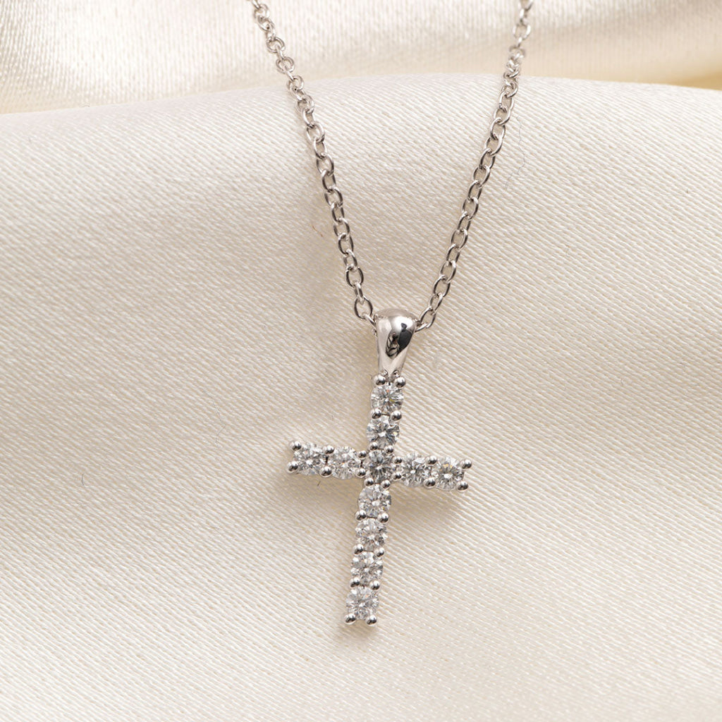 Diamond Cross Necklace | White Gold - Necklace