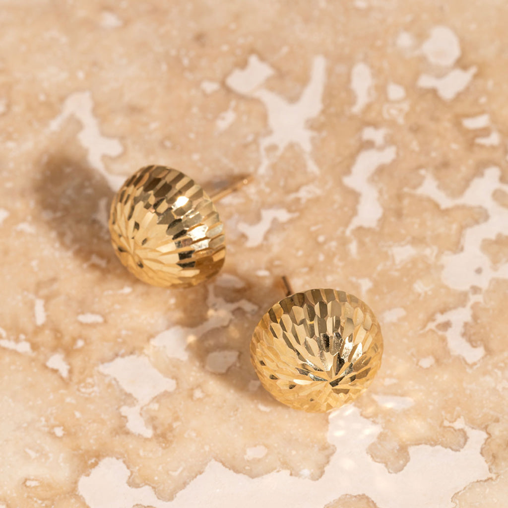 Diamond Cut Bead Earrings | 14ct Gold
