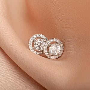 Diamond Halo Stud Earrings | 18ct White Gold