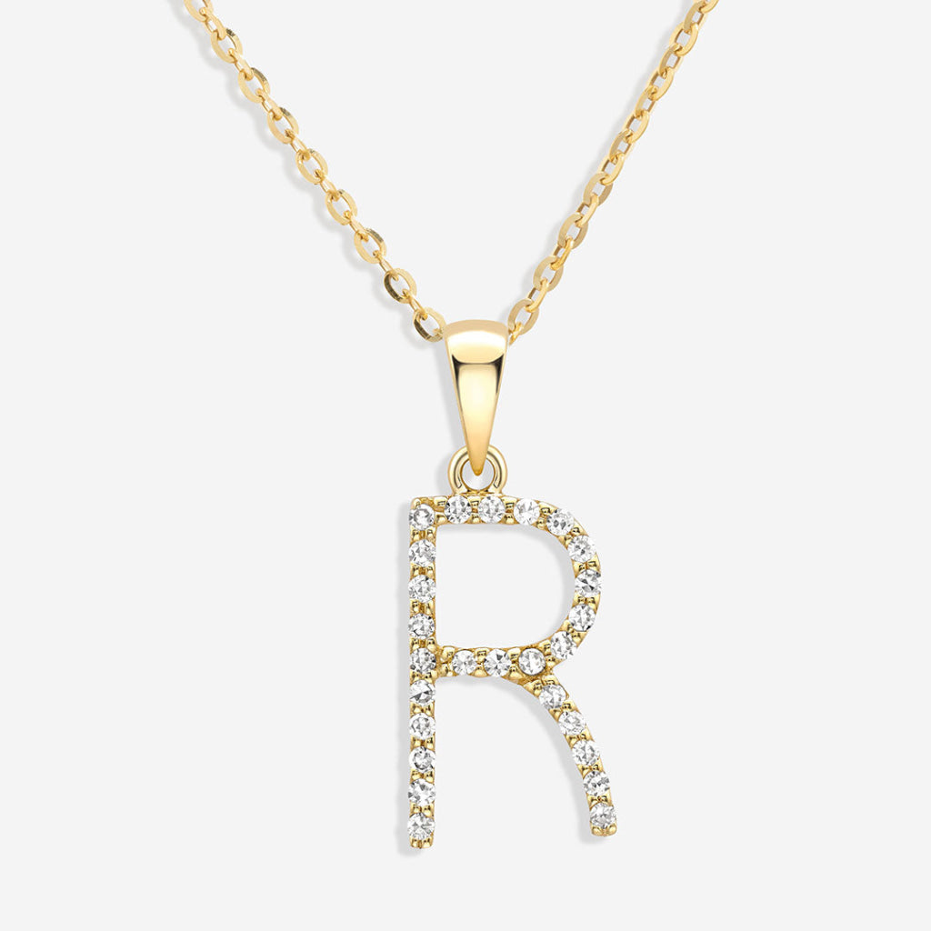 R diamond initial necklace