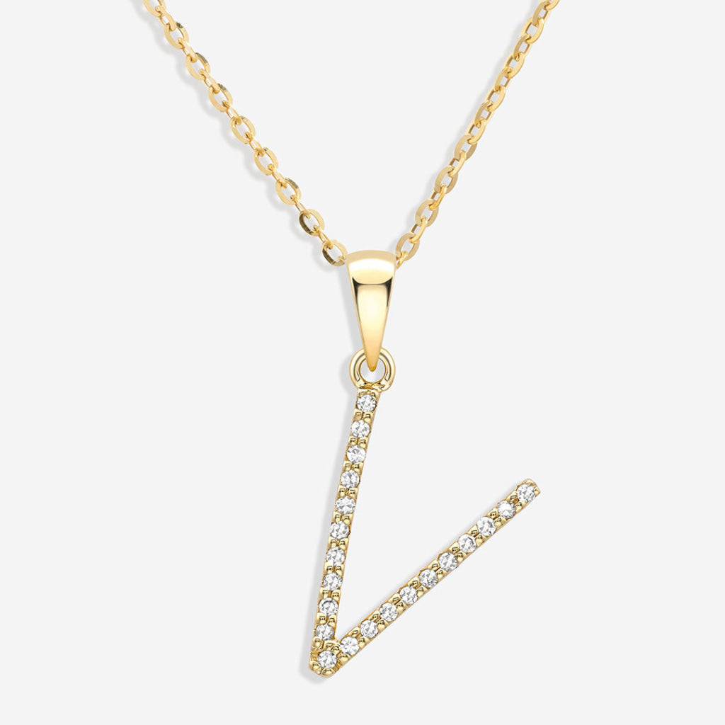 V diamond initial necklace