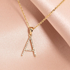 Diamond Initial A Necklace on gold chain