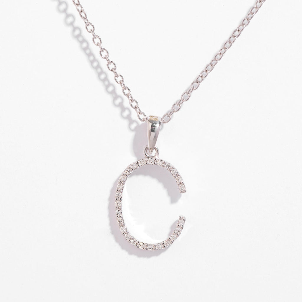 Diamond -C- Necklace | 9ct White Gold - Necklace