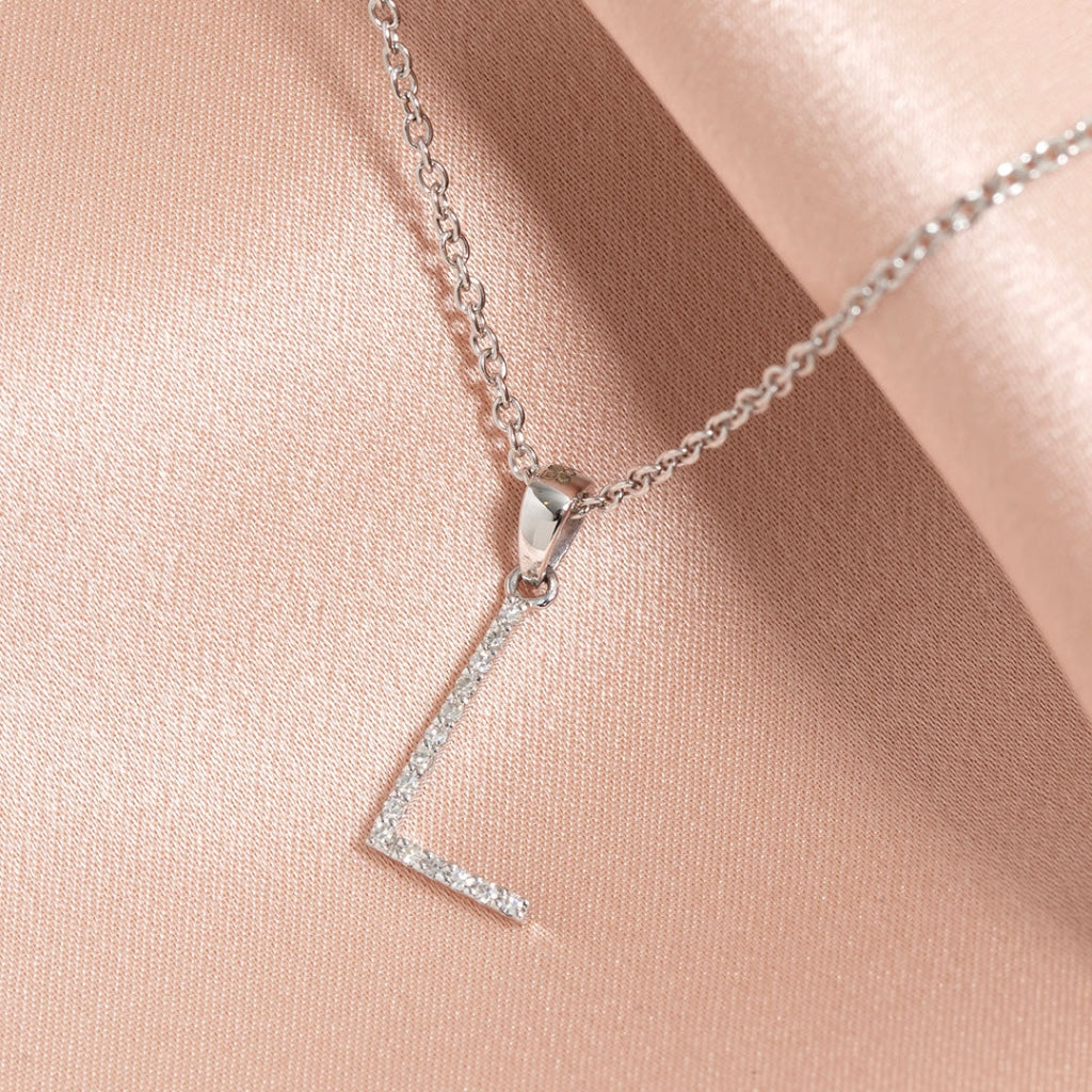 Diamond -L- Necklace | 9ct White Gold - Necklace