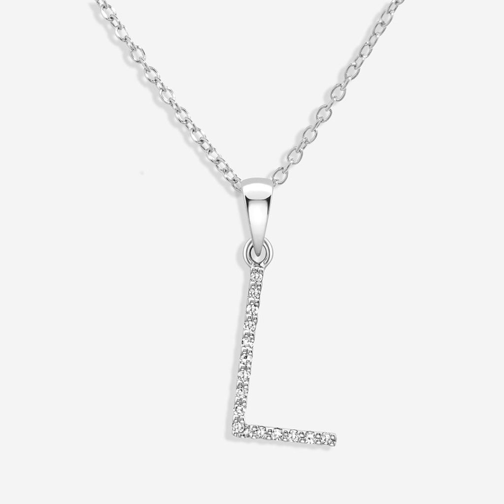 Diamond -L- Necklace | 9ct White Gold - Necklace