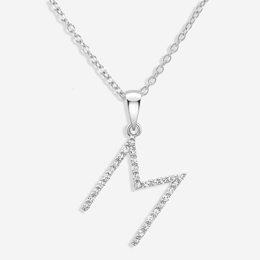 Diamond -M- Necklace | 9ct White Gold - Necklace