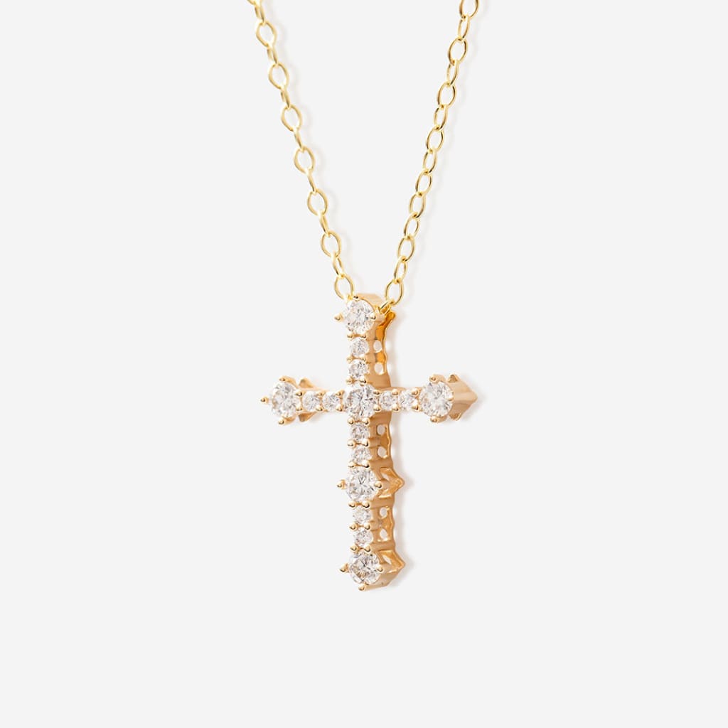 Diamond Pointed Cross Necklace 0.25ct | 9ct Gold - Necklace