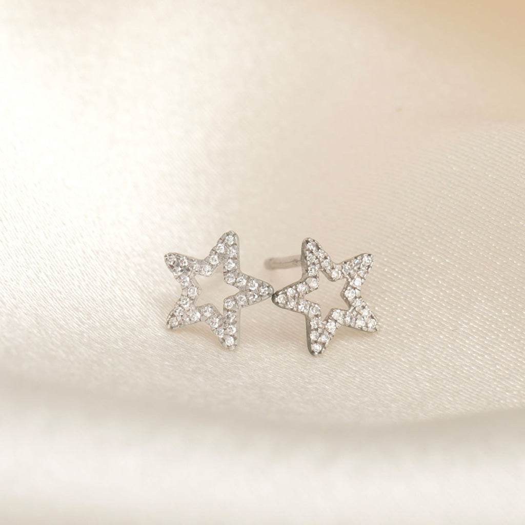 Diamond Star Earrings | 9ct White Gold - Earrings