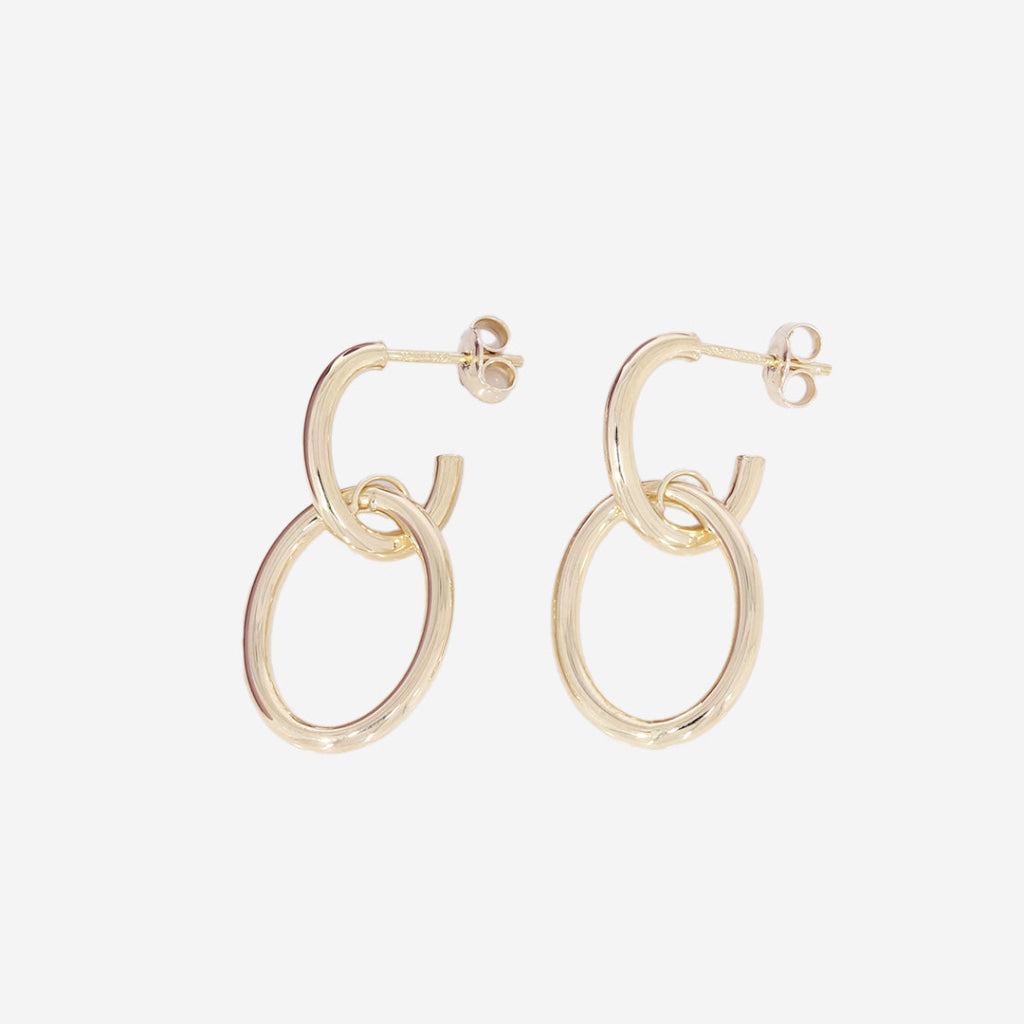 Double Hoop drop Earrings | 9ct Gold