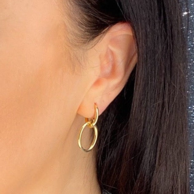 Double Hoop drop Earrings | 9ct Gold - Earrings