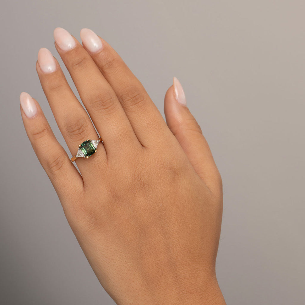 DRAKE | Teal Sapphire Cushion Cut Diamond Ring - Rings