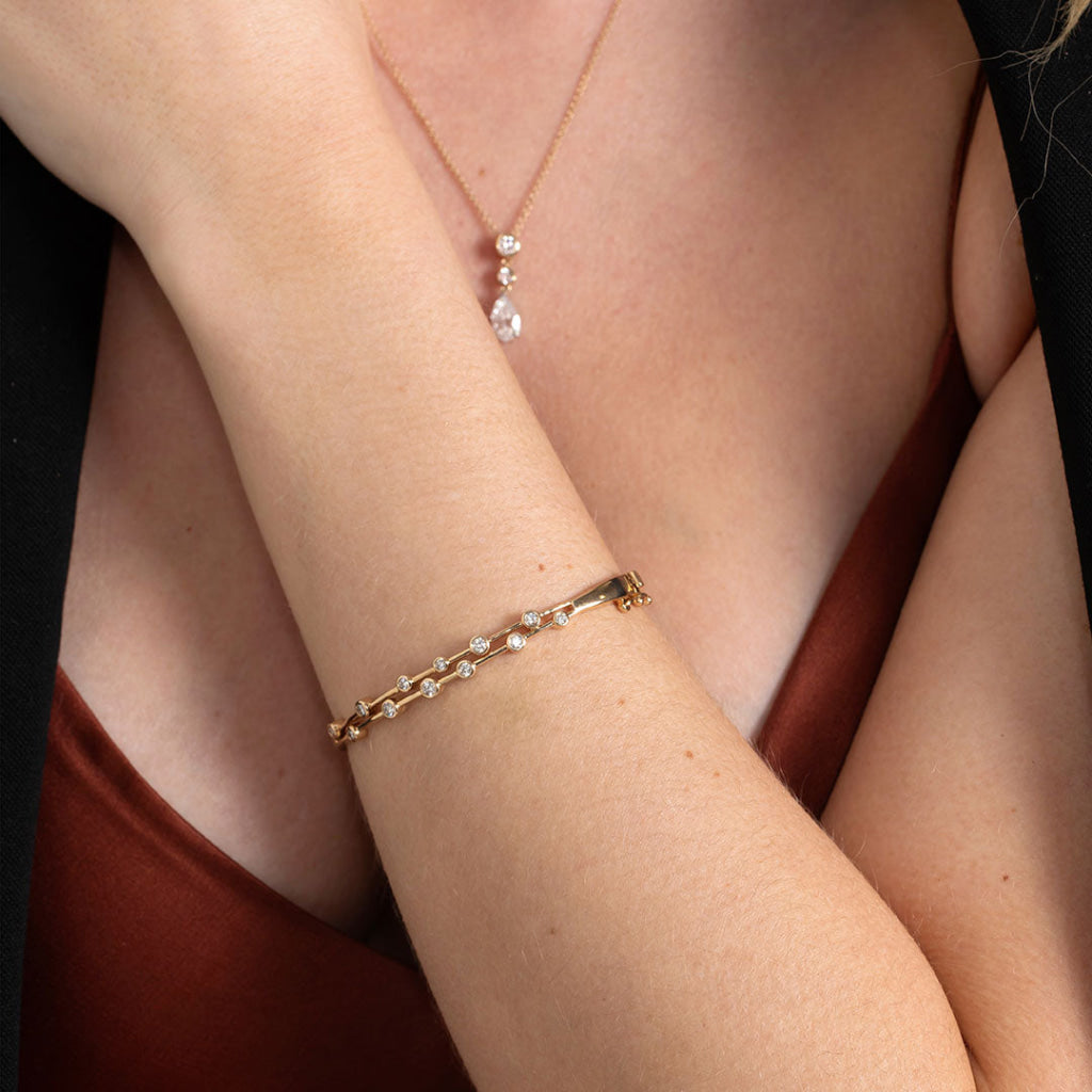 Droplets Natural Diamond Bangle | 9ct Gold