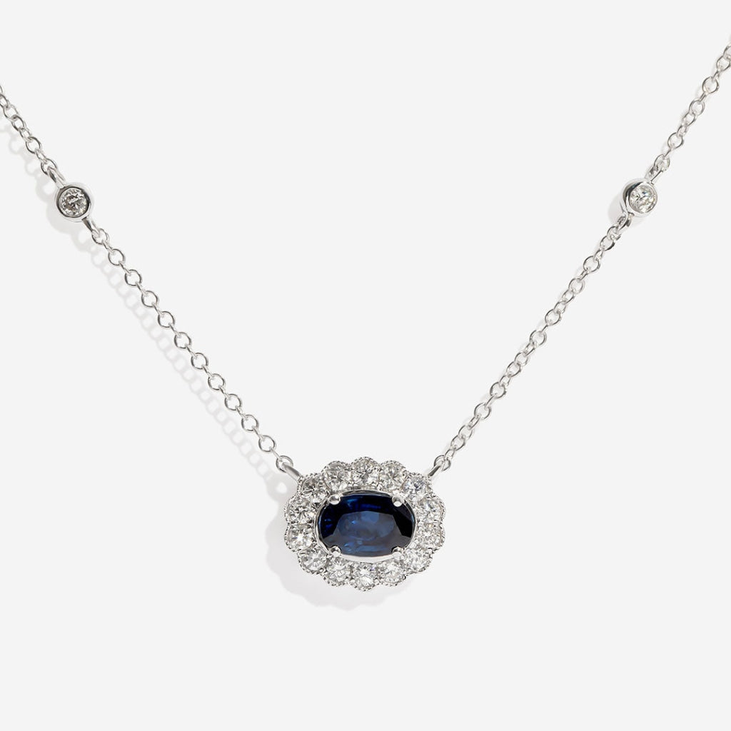 sapphire diamond necklace on white background