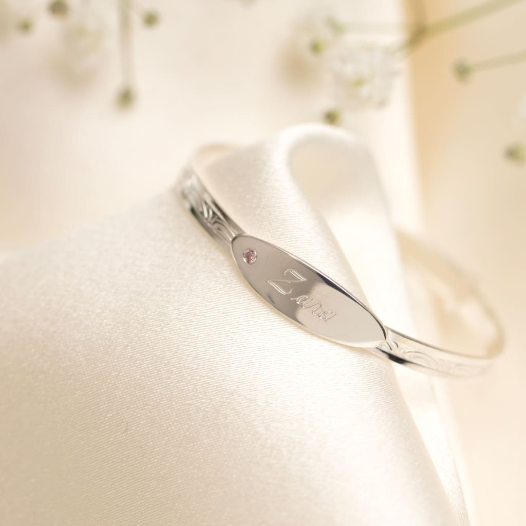 Elegant pink baby bangle engraved