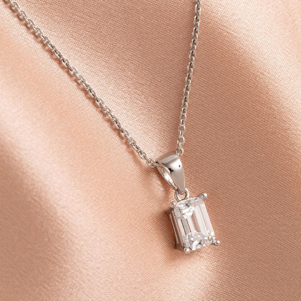 Emerald Cut Cubic Zirconia Necklace | Sterling Silver