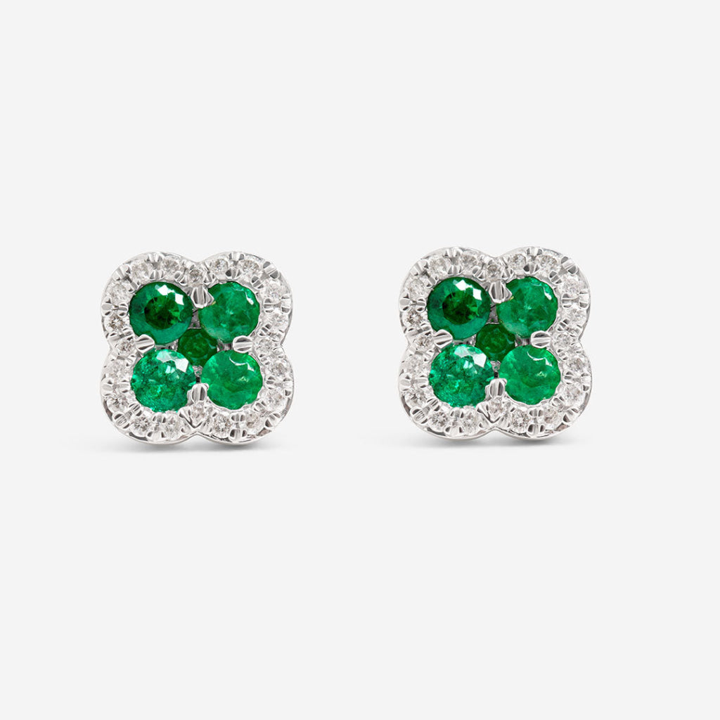 front view of diamond and emerald earrings