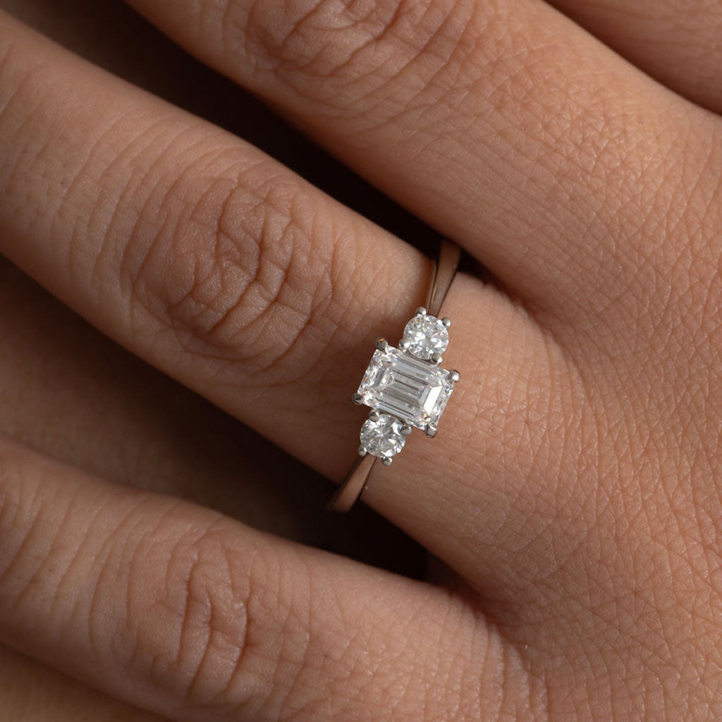 EMILY | Emerald Cut 3-Stone Diamond Set in Platinum 0.92ct