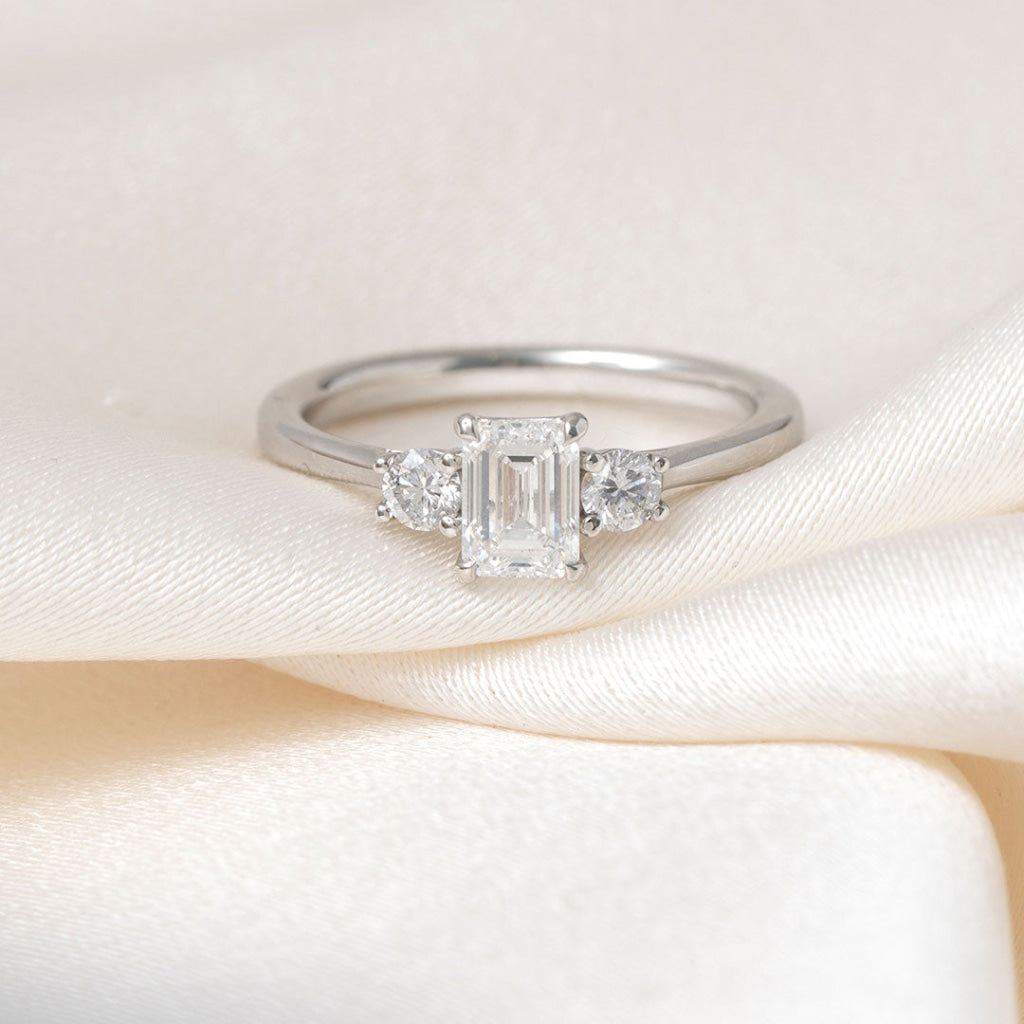 EMILY 0.92ct | Emerald Cut 3-Stone Diamond Engagement Ring