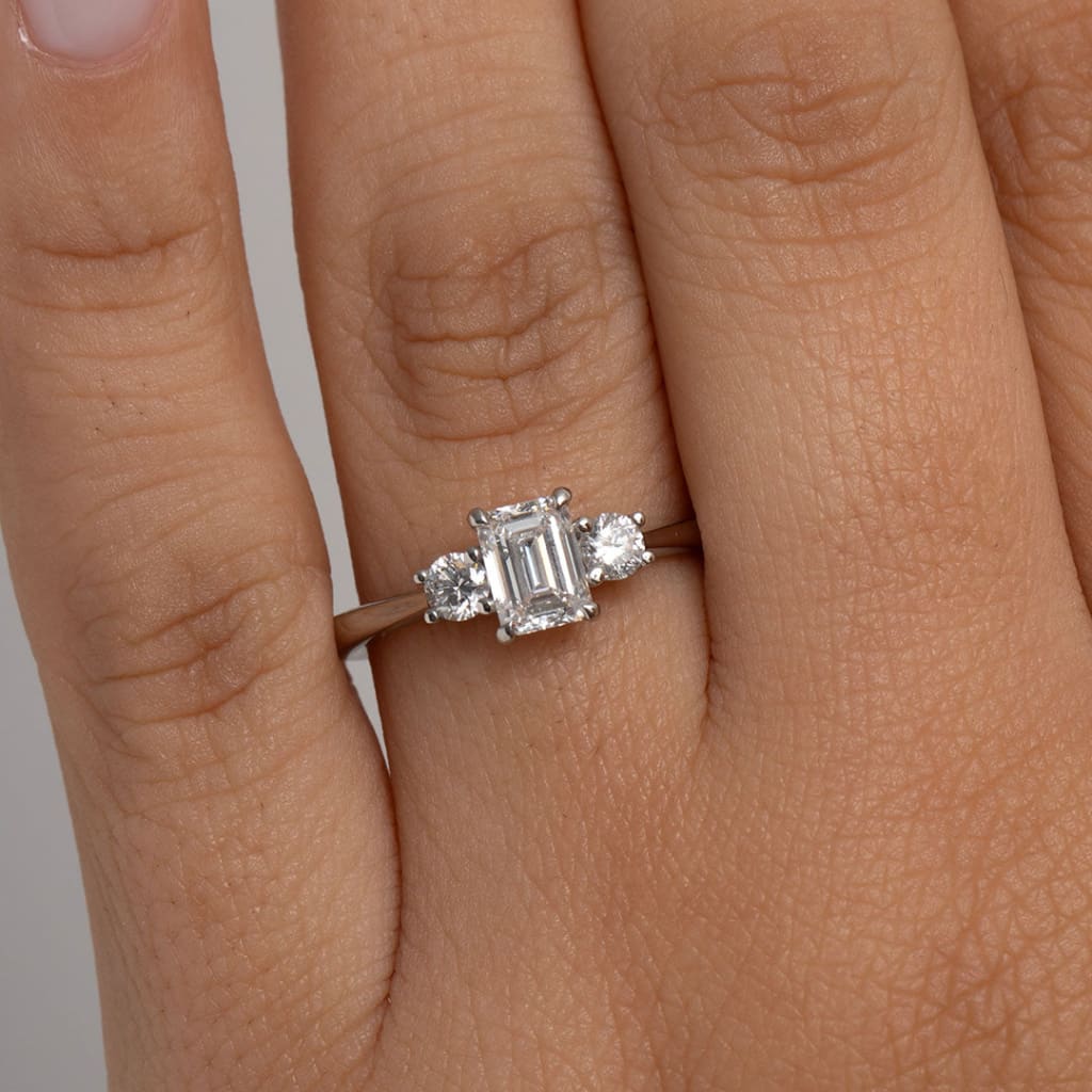 EMILY | Emerald Cut 3-Stone Diamond Set in Platinum 0.92ct