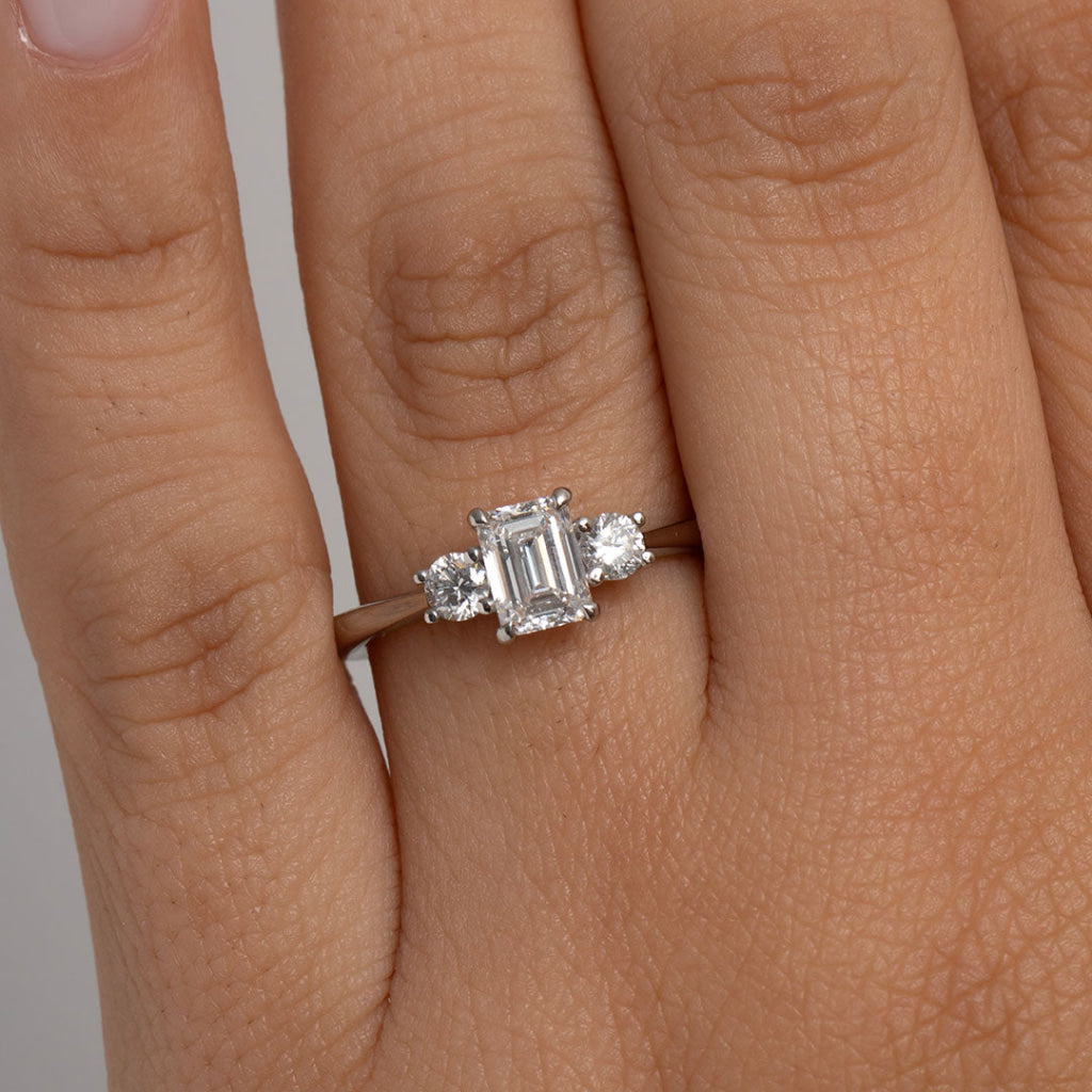 EMILY | Emerald Cut 3-Stone Diamond Set in Platinum 0.92ct