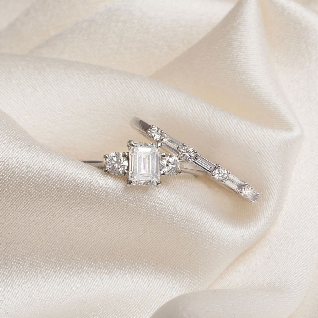 EMILY | Emerald Cut 3-Stone Diamond Set in Platinum 0.92ct