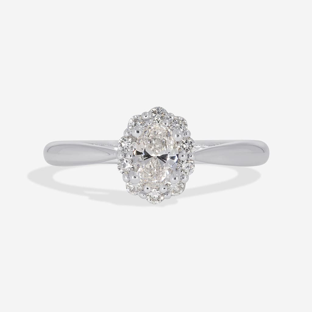 ETAIN | Oval Halo Diamond Set in Platinum 0.51ct - Rings