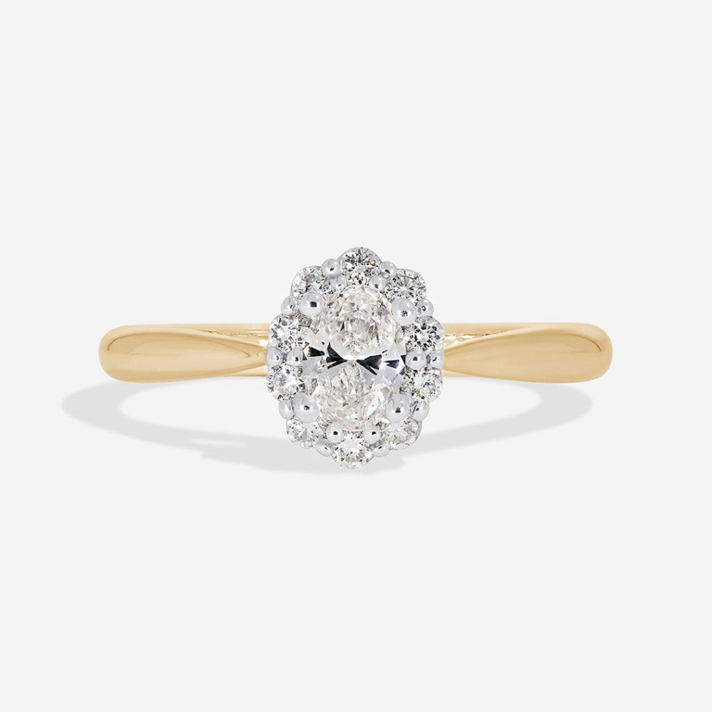 ETAIN | Oval Halo Diamond Set in 18ct Gold 0.53ct - Rings