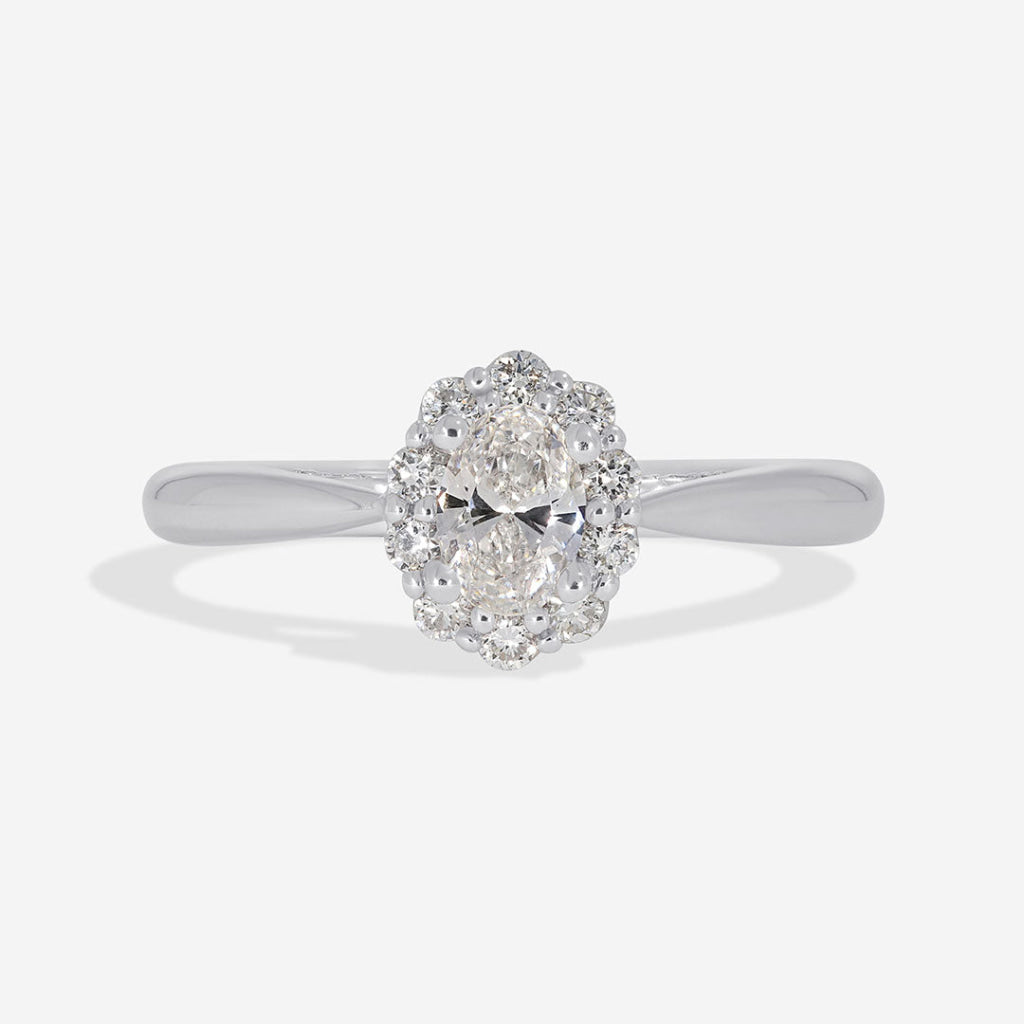 ETAIN | Oval Halo Diamond Set in Platinum 0.51ct - Rings