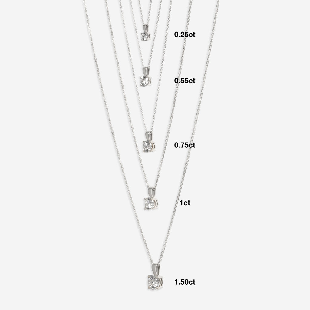 display of the different diamond weights in necklace