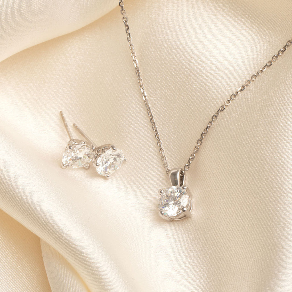 white gold lab grown diamond necklace and earring set