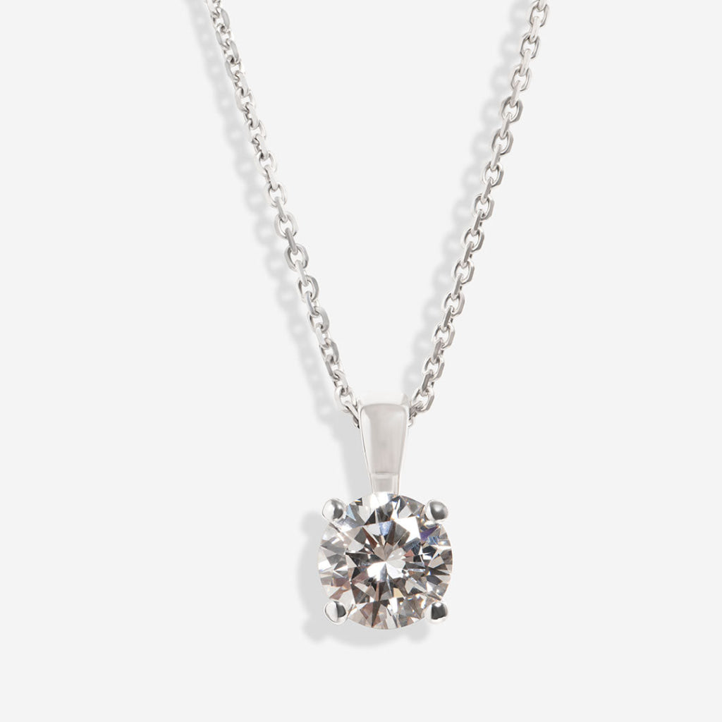 lab grown diamond necklace on white background