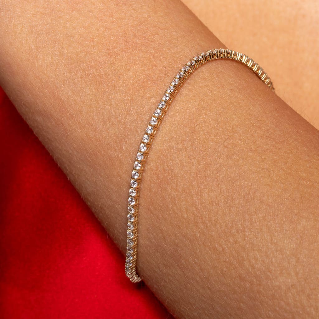 Model wearing Classic Tennis Bracelet - 2mm 9ct gold Photo 3