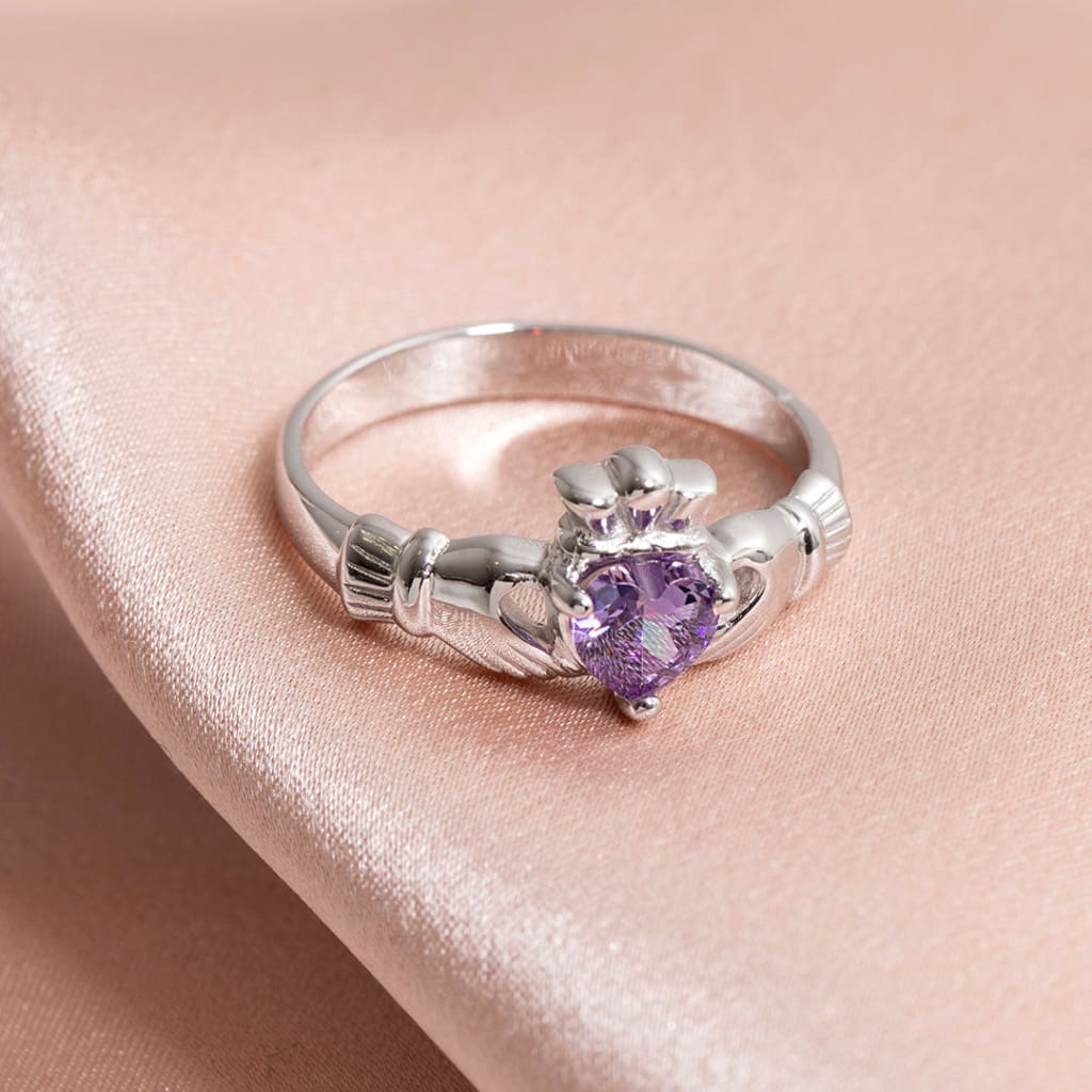 February Birthstone Claddagh Ring | Sterling Silver