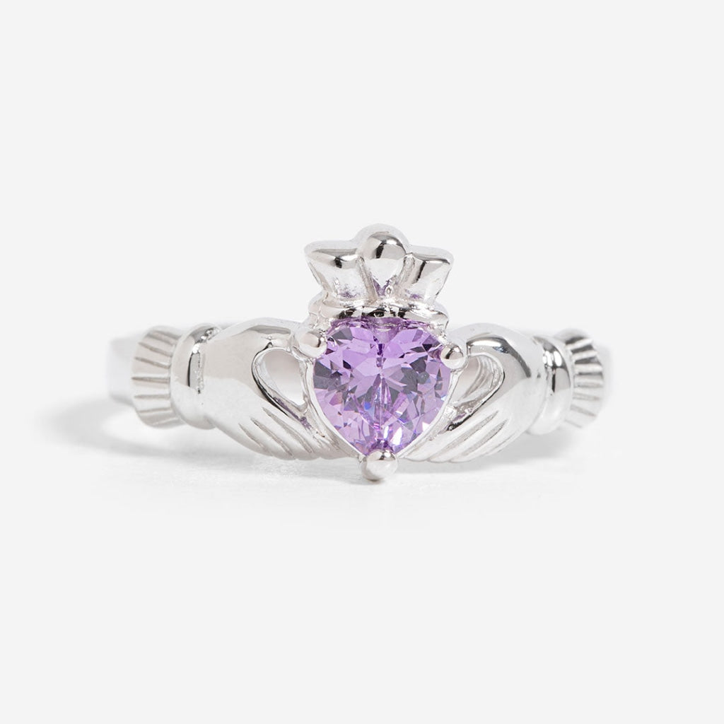 February Birthstone Claddagh Ring | Sterling Silver - Rings