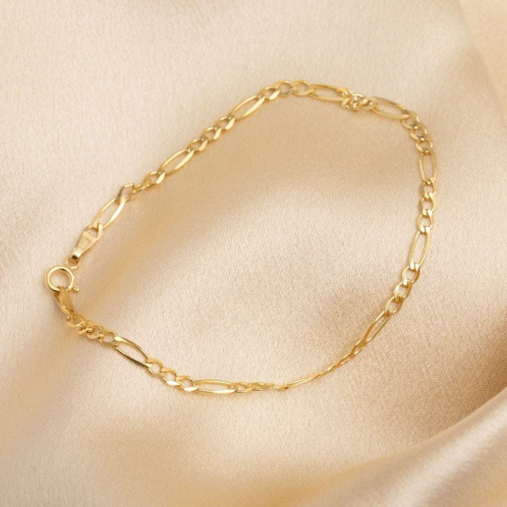 9ct Gold 18.5cm Solid Figaro 3+1 Bracelet | Prouds
